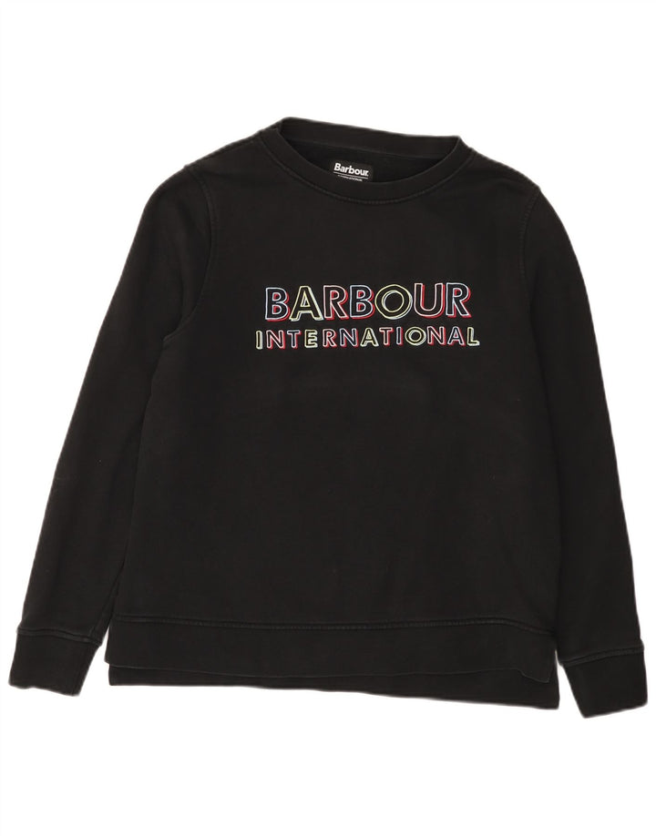 Suéter gráfico feminino Barbour UK 12 algodão preto médio
