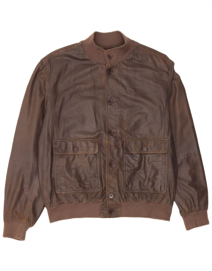 Jaqueta masculina de couro bomber Gimo UK 38 couro marrom médio