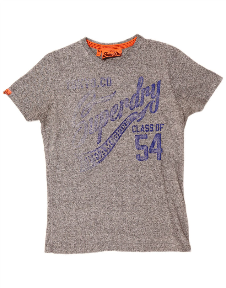 Superdry camiseta masculina vintage gráfica top grande algodão manchado cinza