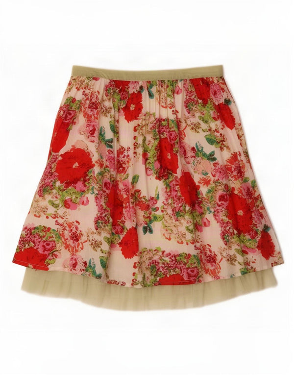 Saia feminina vintage evasê médio W30 algodão floral bege