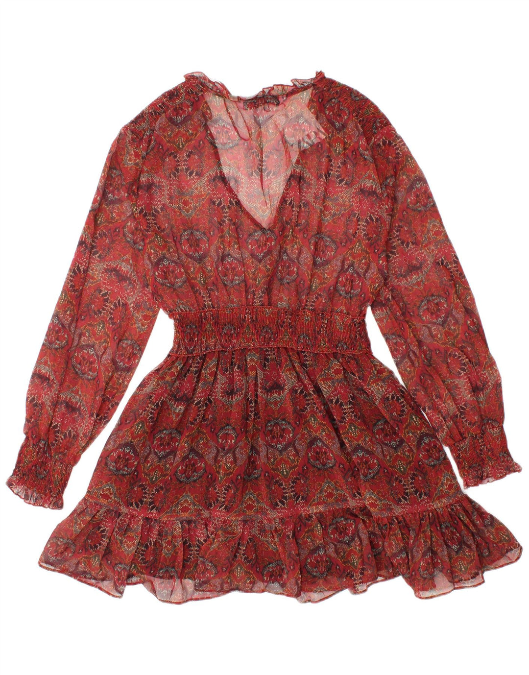 Túnica feminina transparente de manga comprida ZARA UK 8 pequena floral vermelha