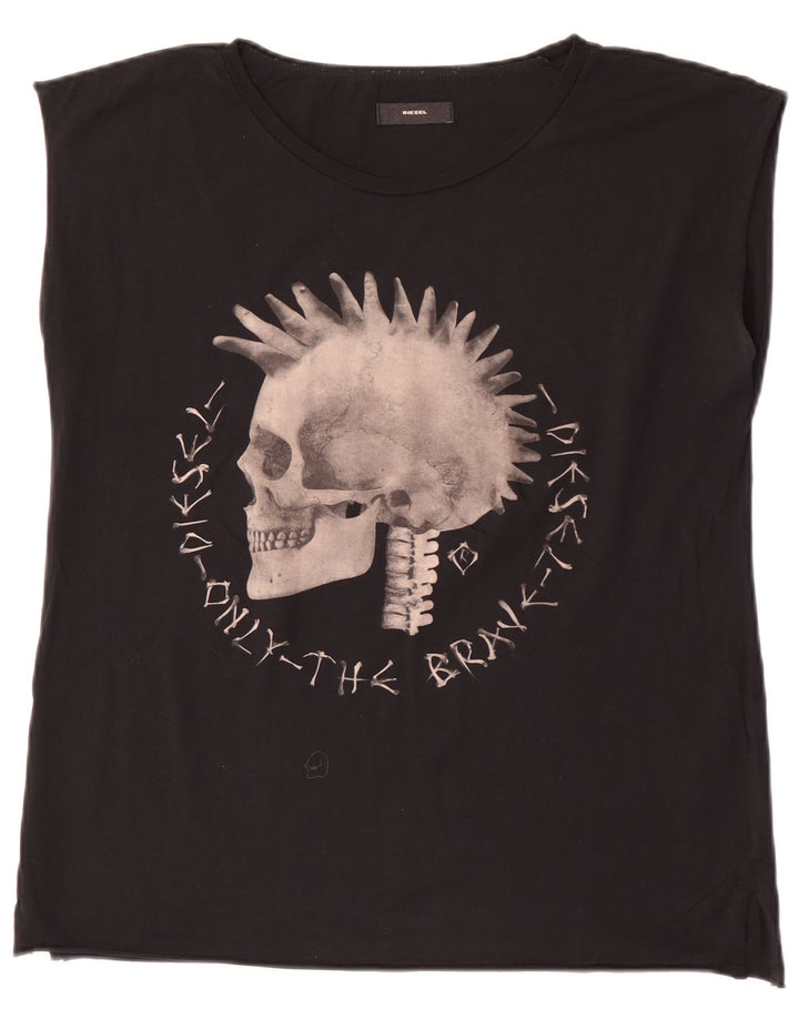 Colete gráfico masculino Diesel Top médio de algodão preto