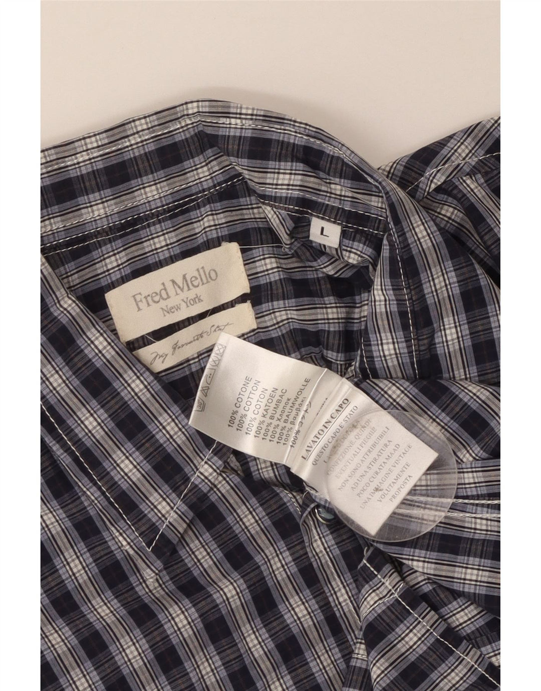 Camisa masculina de manga curta Fred Mello grande algodão xadrez azul marinho