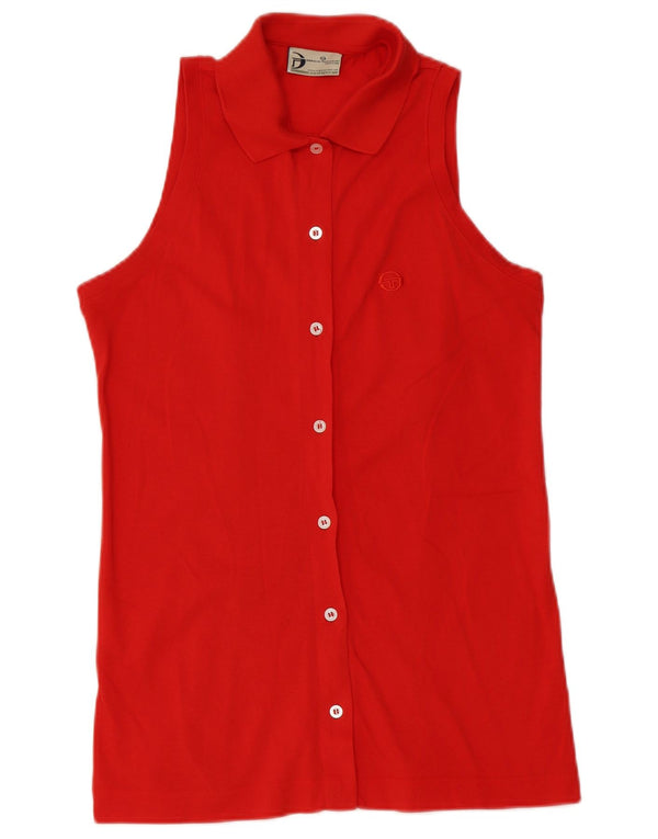 Blusa feminina sem mangas Sergio Tacchini Reino Unido 14 grande algodão vermelho