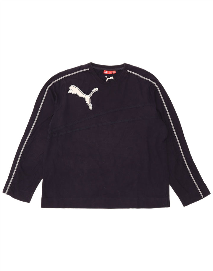 Puma Mens Graphic Top Manga Longa XL Azul Marinho Algodão