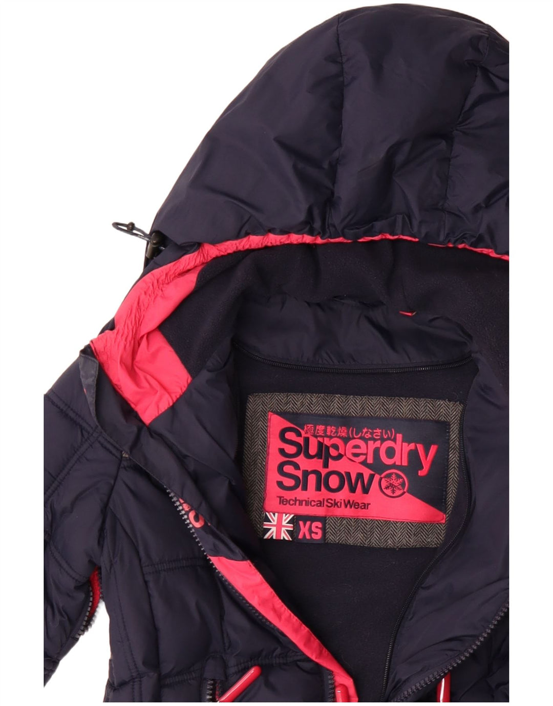 Jaqueta de esqui superdimensionada com capuz feminino Superdry UK 6 XS azul marinho poliéster