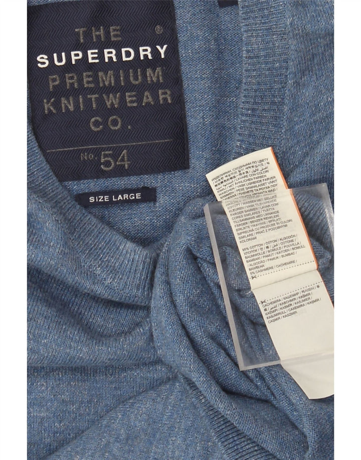 Suéter masculino Superdry com gola redonda, grande algodão azul