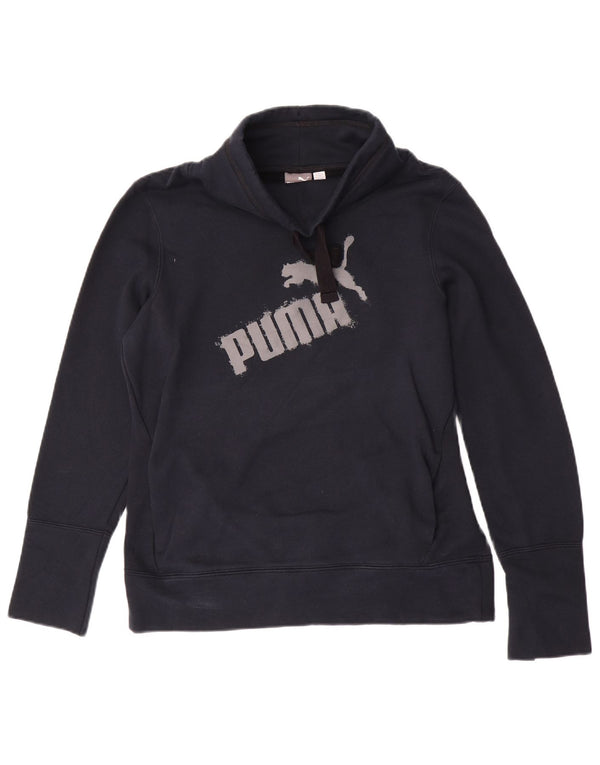 PUMA feminino gráfico moletom jumper UK 12 médio azul marinho