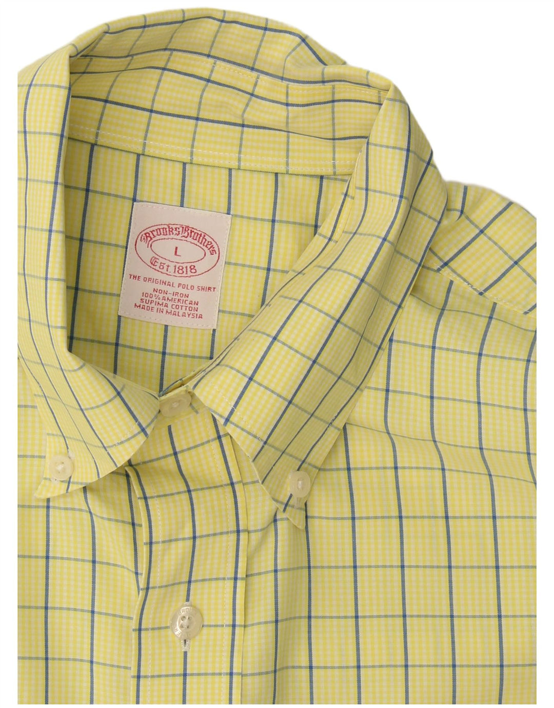 Camisa masculina Brooks Brothers grande algodão xadrez amarelo
