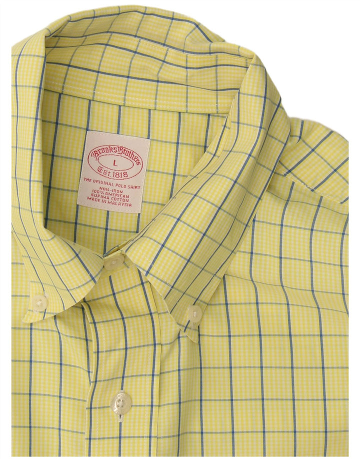 Camisa masculina Brooks Brothers grande algodão xadrez amarelo
