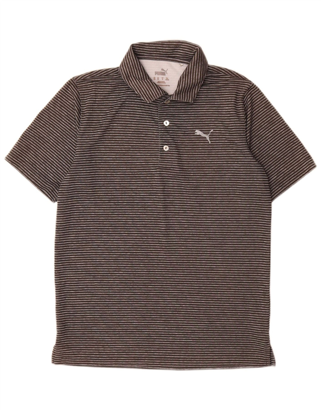 Camisa polo masculina Puma pequena listrada cinza poliéster
