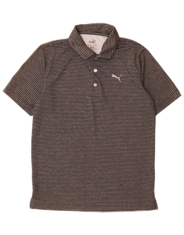 Camisa polo masculina Puma pequena listrada cinza poliéster