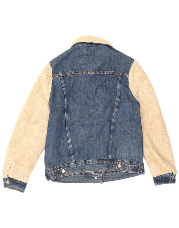 Jaqueta jeans feminina Topshop de corte solto de pele sintética Reino Unido 6 XS azul colorblock