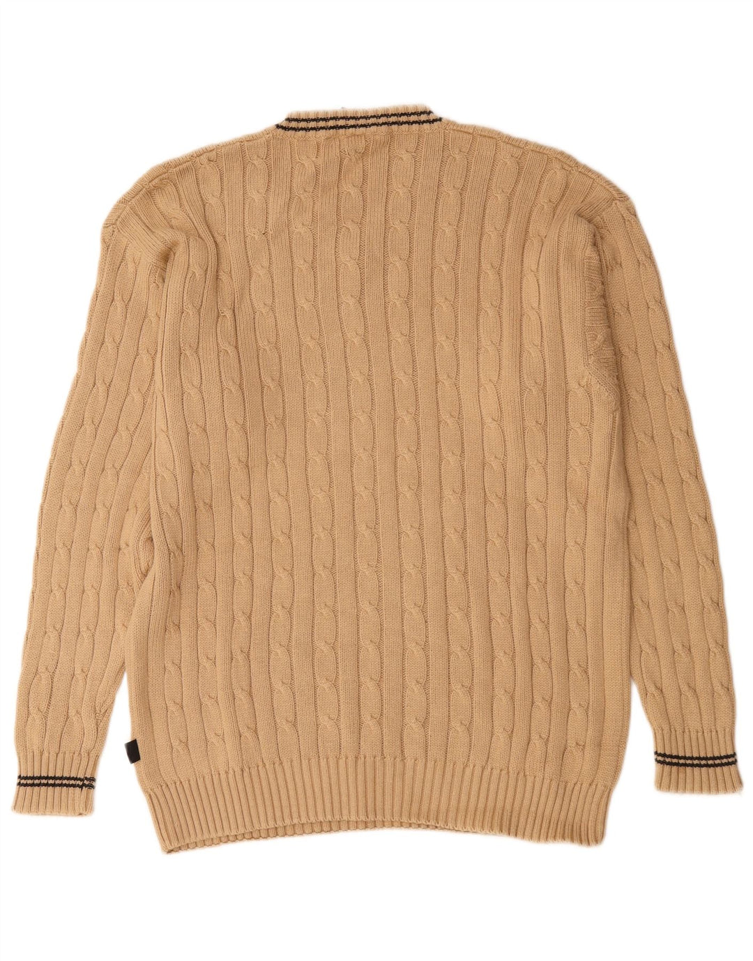 Suéter masculino vintage com decote em V grande algodão bege