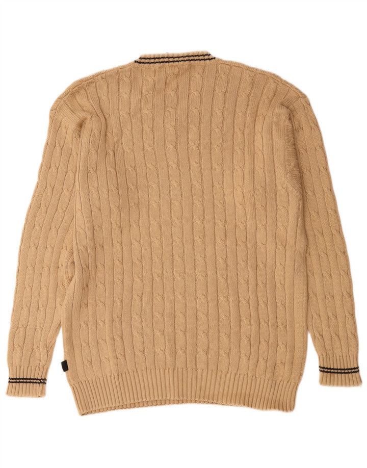 Suéter masculino vintage com decote em V grande algodão bege