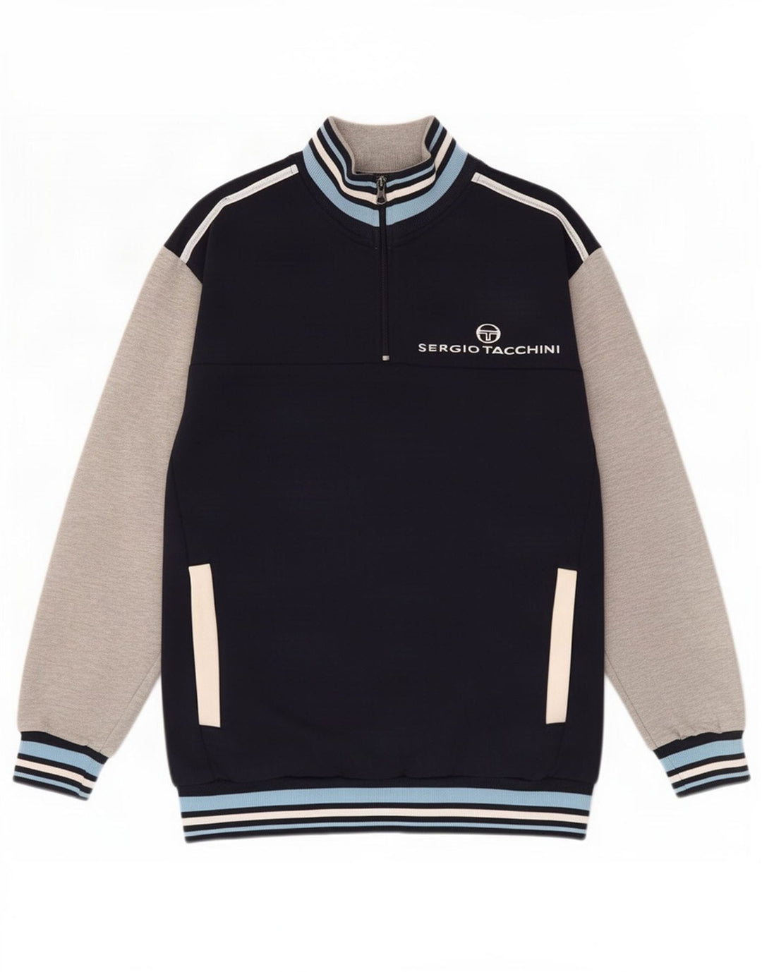 Sergio Tacchini moletom gráfico feminino jumper UK 14 médio azul marinho
