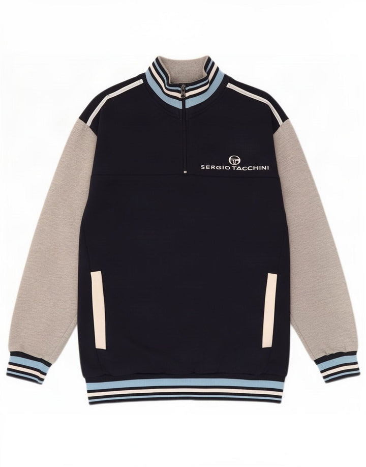 Sergio Tacchini moletom gráfico feminino jumper UK 14 médio azul marinho