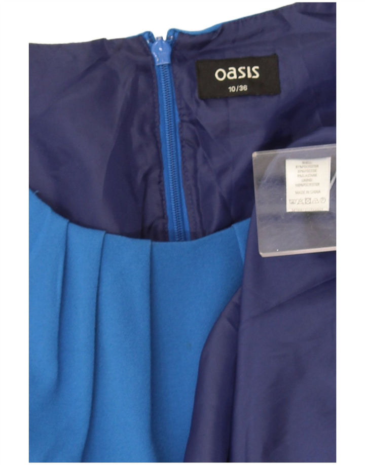 Vestido feminino Oasis sem mangas evasê UK 10 poliéster azul pequeno