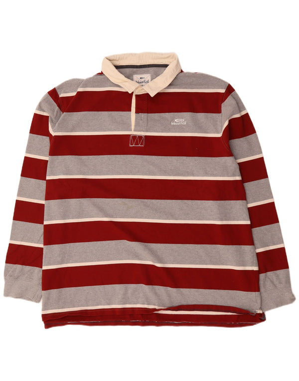 Camisa polo masculina de rugby de manga comprida Weird Fish 4XL algodão listrado vermelho