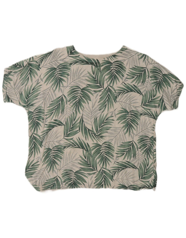 Camiseta feminina Fat Face Top UK 12 algodão floral verde médio