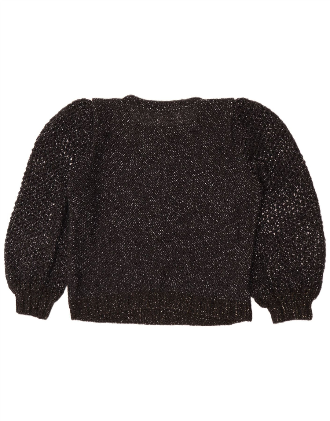 Suéter feminino vintage com gola redonda UK 12 médio preto