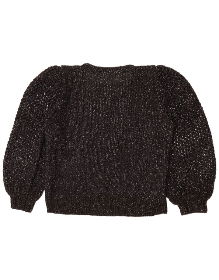 Suéter feminino vintage com gola redonda UK 12 médio preto