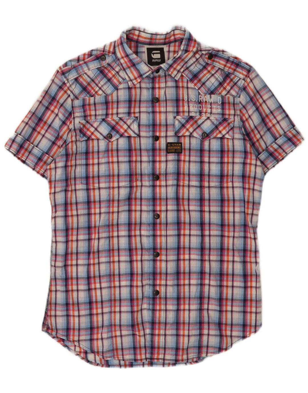 Camisa masculina G-Star gráfica de manga curta média de algodão xadrez multicolorido
