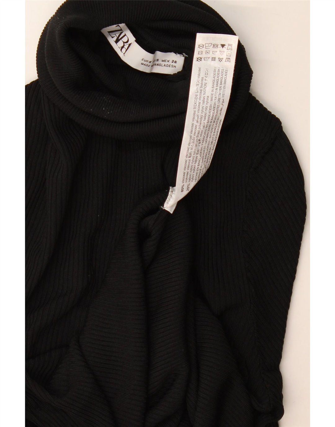 Suéter feminino Zara com gola redonda e viscose preta pequena Reino Unido 8