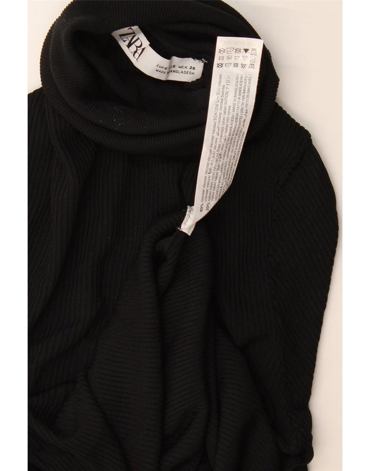 Suéter feminino Zara com gola redonda e viscose preta pequena Reino Unido 8