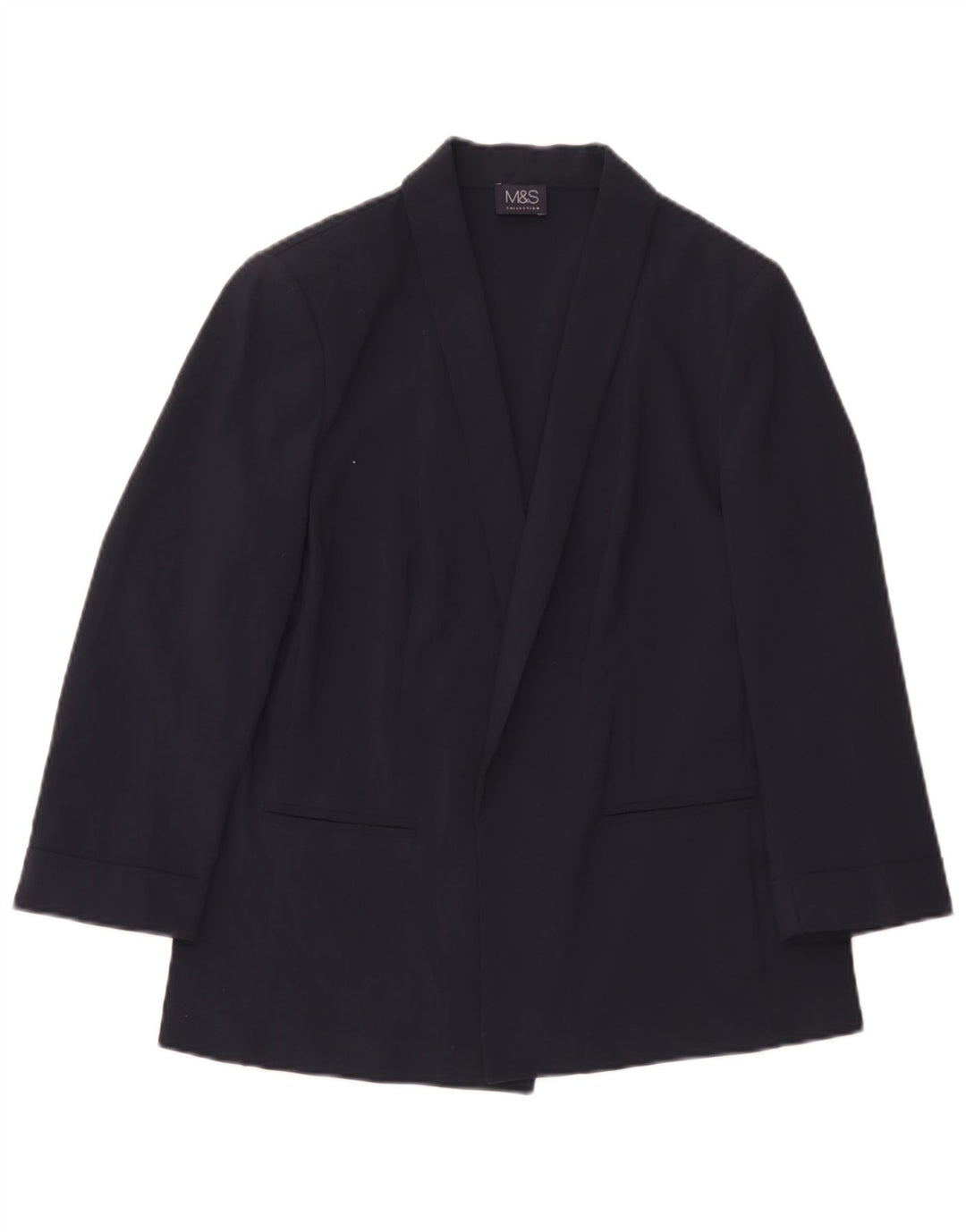 Jaqueta Blazer aberta feminina Marks & Spencer Reino Unido 12 poliéster azul marinho médio
