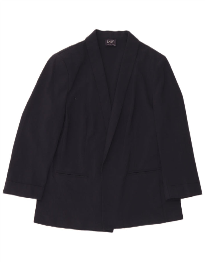 Jaqueta Blazer aberta feminina Marks & Spencer Reino Unido 12 poliéster azul marinho médio