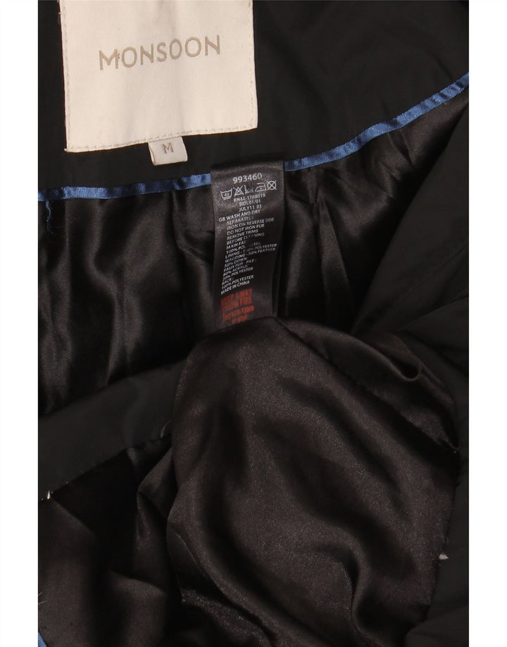 Casaco acolchoado com capuz feminino Monsoon UK 14 poliéster preto médio