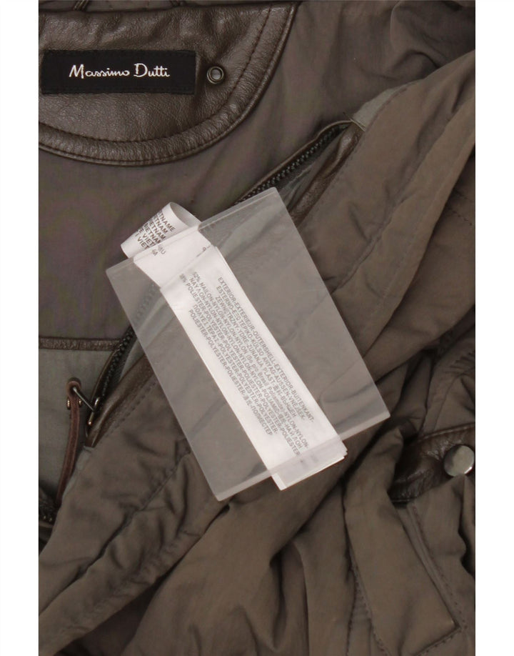 Colete acolchoado feminino MASSIMO DUTTI UK 12 nylon cáqui médio