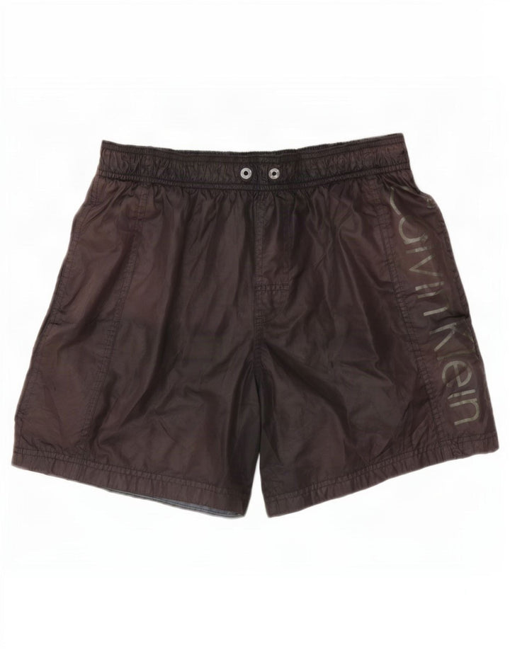 Shorts de natação masculino Calvin Klein gráfico pequeno marrom poliéster