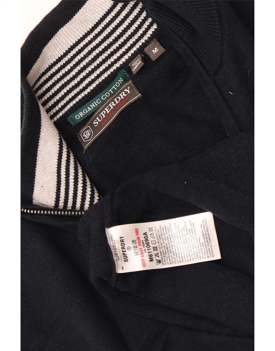 Suéter masculino Superdry com zíper e gola alta de algodão azul marinho médio