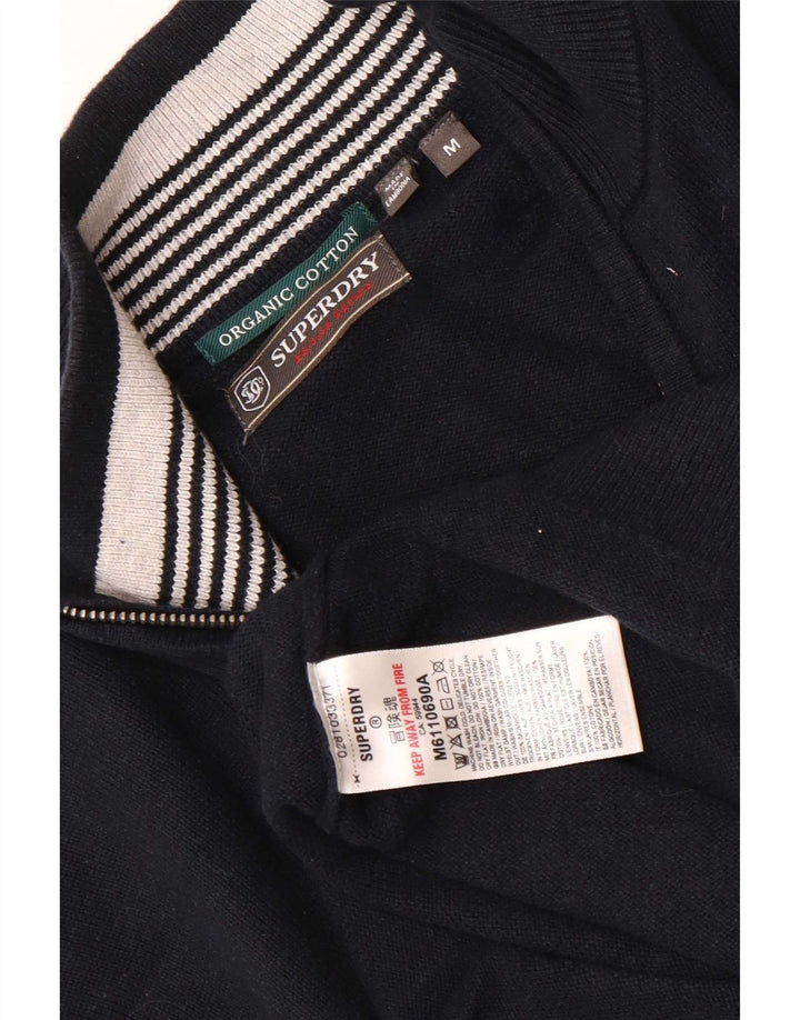 Suéter masculino Superdry com zíper e gola alta de algodão azul marinho médio