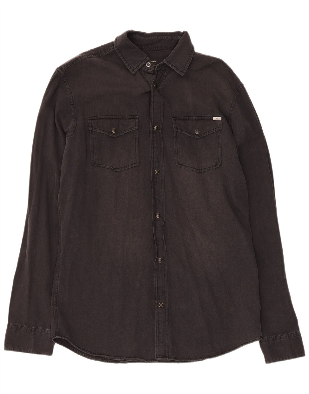 Camisa jeans masculina JACK & JONES de algodão preto médio