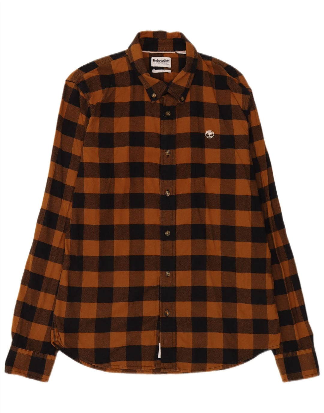 Camisa masculina de flanela Timberland Slim Fit de algodão xadrez marrom médio