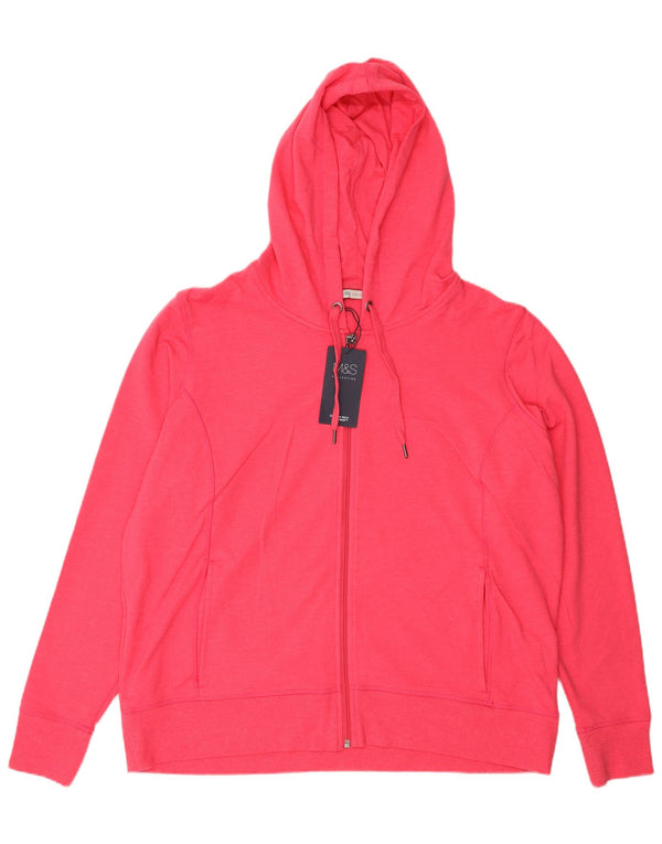 Suéter feminino Marks & Spencer com capuz e zíper Reino Unido 22 3XL algodão rosa