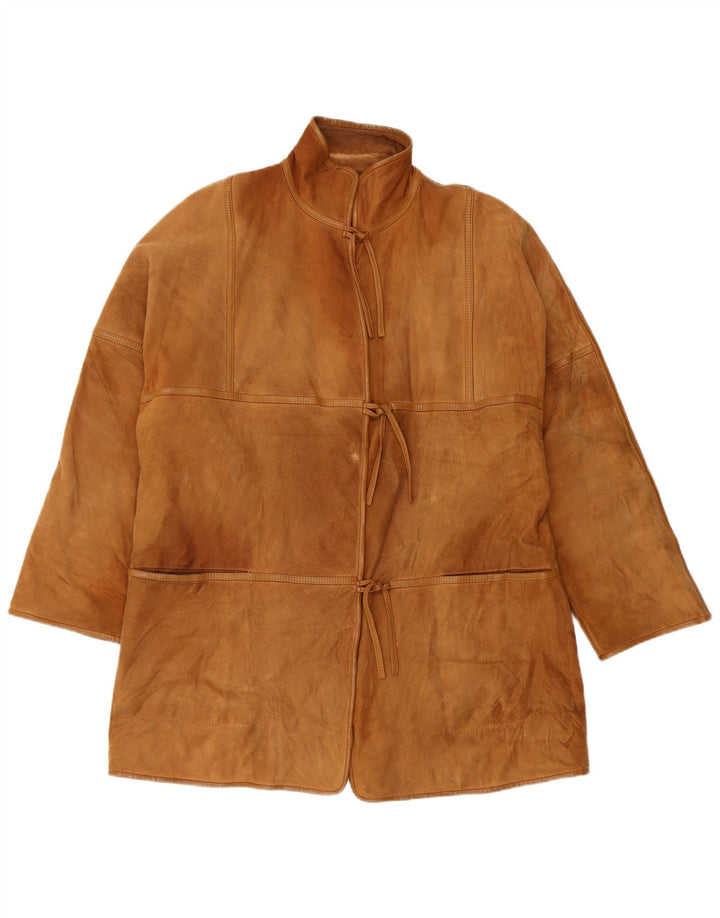 Jaqueta feminina vintage de shearling de grandes dimensões IT 46 couro marrom grande