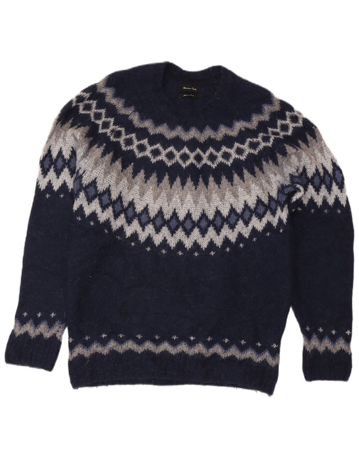 Suéter feminino Massimo Dutti com gola redonda Reino Unido 16 grande azul marinho