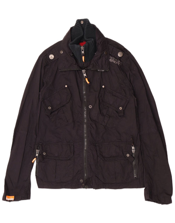 Superdry Mens Military Jacket UK 38 Medium Navy Blue Cotton