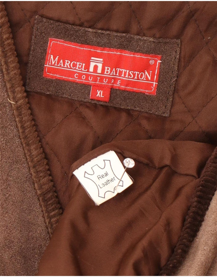 Colete masculino de couro Marcel Battiston XL marrom clássico