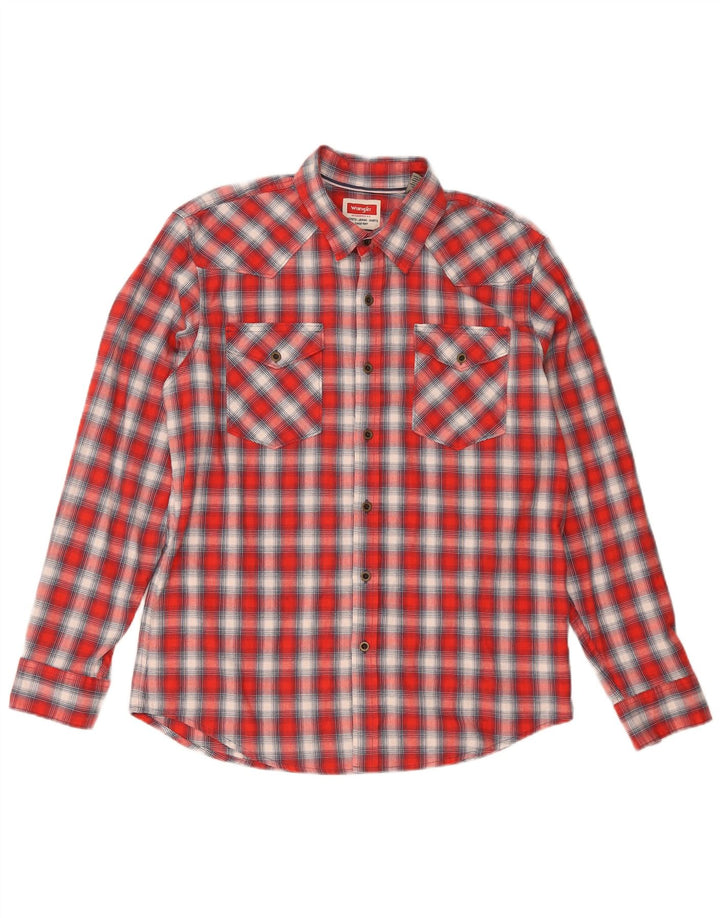 Camisa masculina de flanela Wrangler grande algodão xadrez vermelho