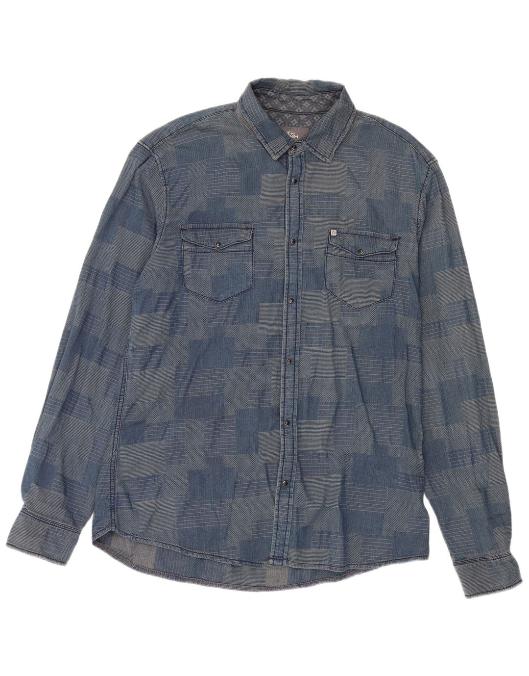 Camisa masculina Gaudi 2XL azul patchwork algodão