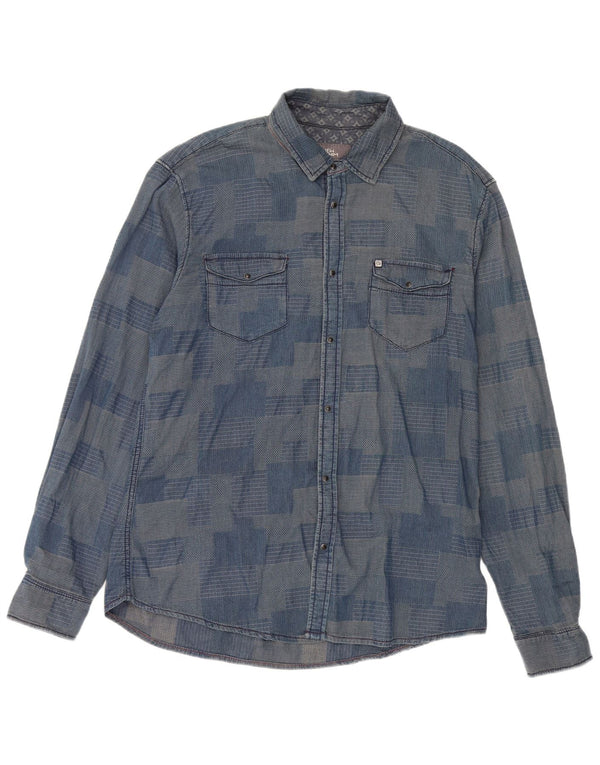 Camisa masculina Gaudi 2XL azul patchwork algodão