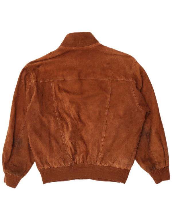 Jaqueta bomber masculina de camurça de ajuste solto Essebi UE 46 couro marrom pequeno