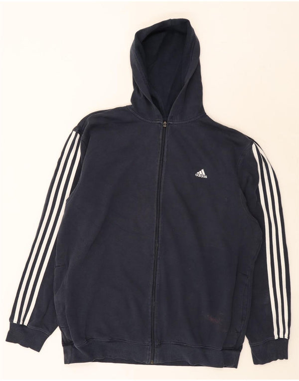 Adidas masculino zip moletom com capuz XL azul marinho algodão colorblock
