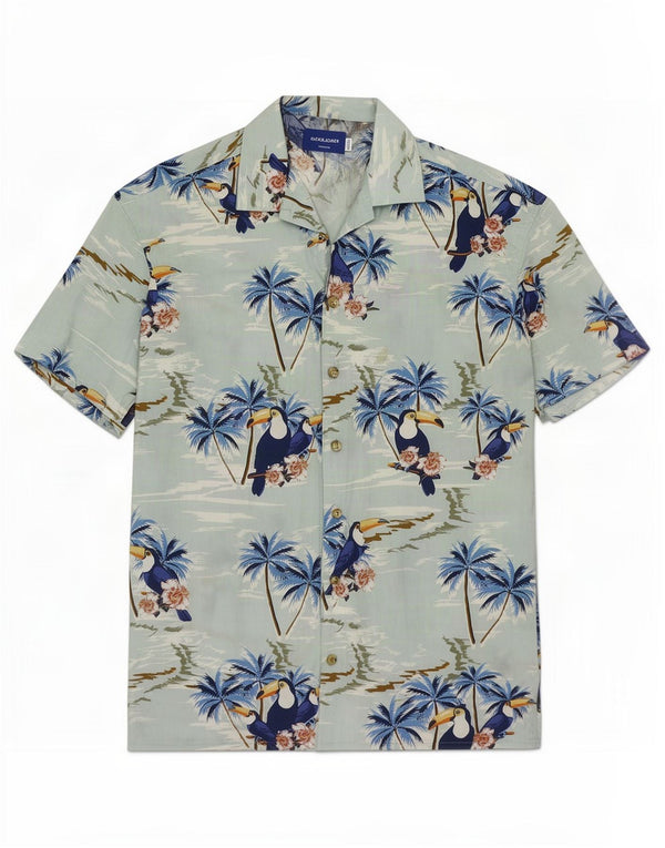 Camisa masculina de manga curta Jack & Jones pequena azul floral algodão havaiana