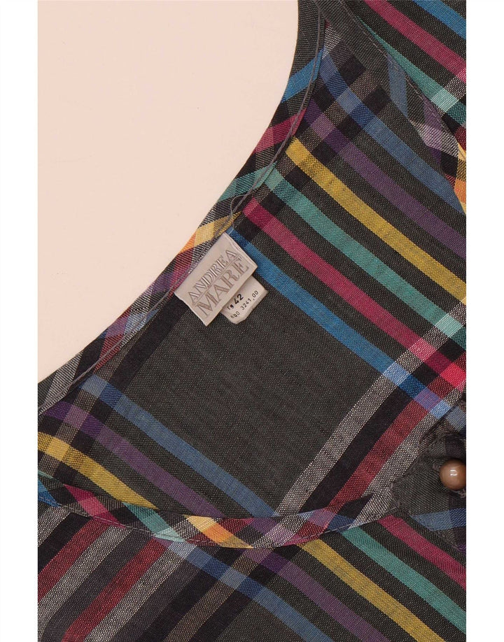 Blusa feminina sem mangas Andrea Mare Top IT 42 linho xadrez cinza médio